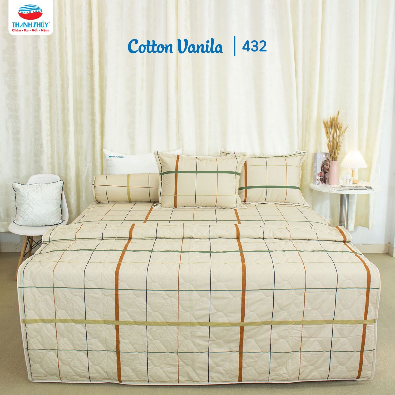  Bộ Ga Bọc Cotton Vanila (Vỏ Gối Không Lót Gòn) 432 
