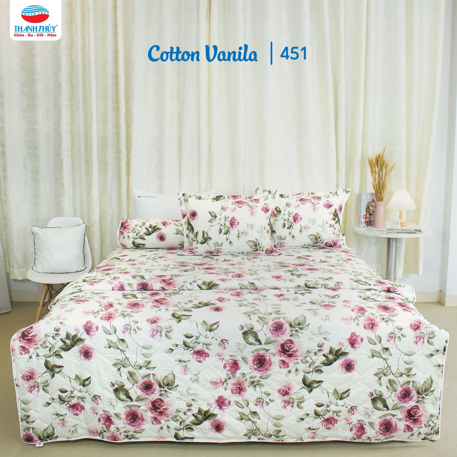  Bộ Ga Bọc Cotton Vanila (Vỏ Gối Không Lót Gòn) 451 