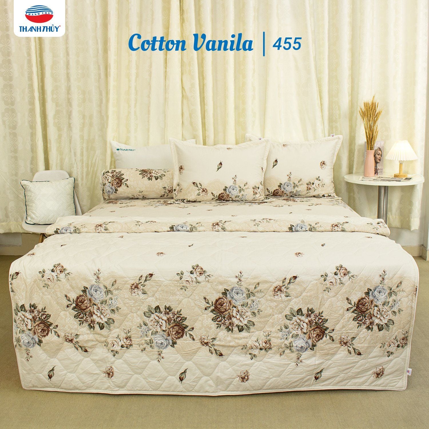  Bộ Ga Bọc Cotton Vanila (Vỏ Gối Không Lót Gòn) 455 