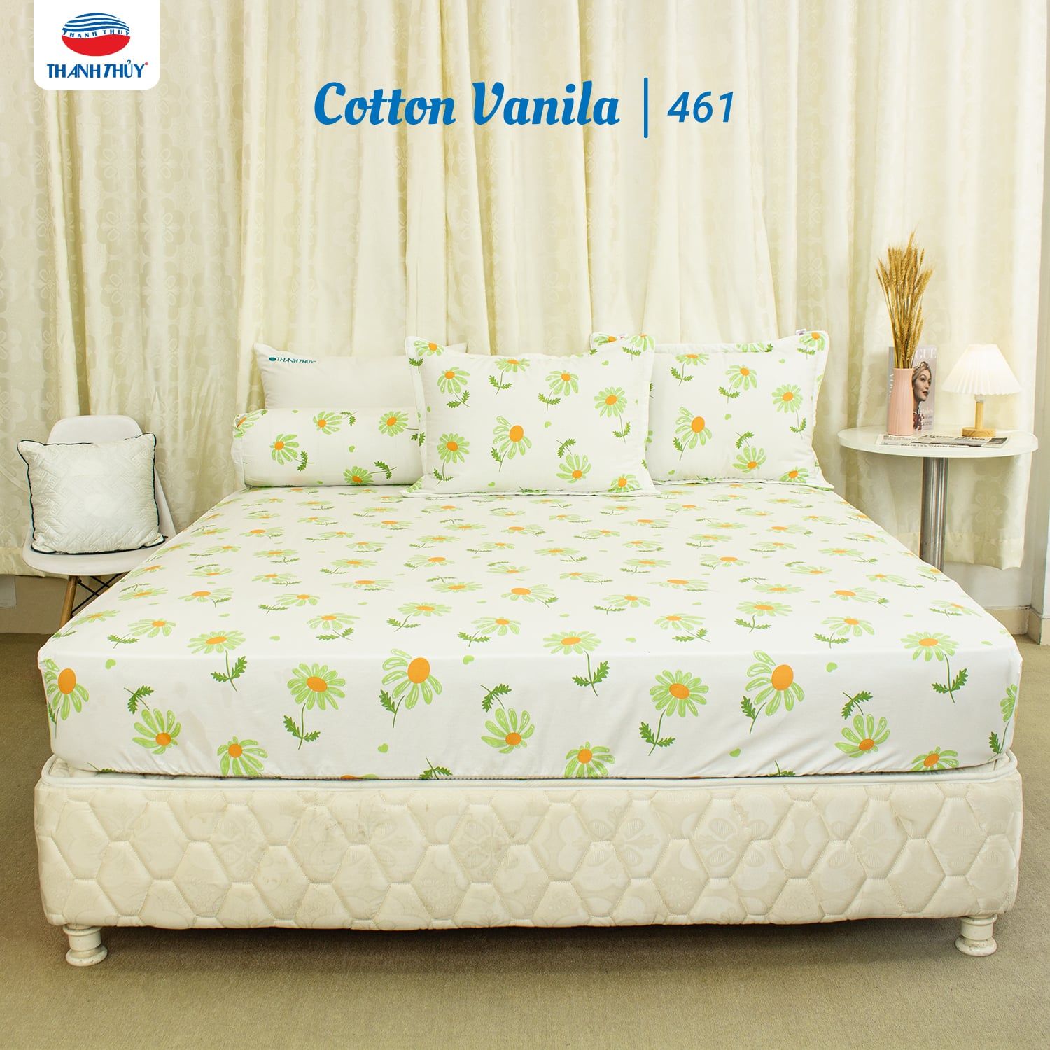  Bộ Ga Bọc Cotton Vanila (Vỏ Gối Không Lót Gòn) 461 