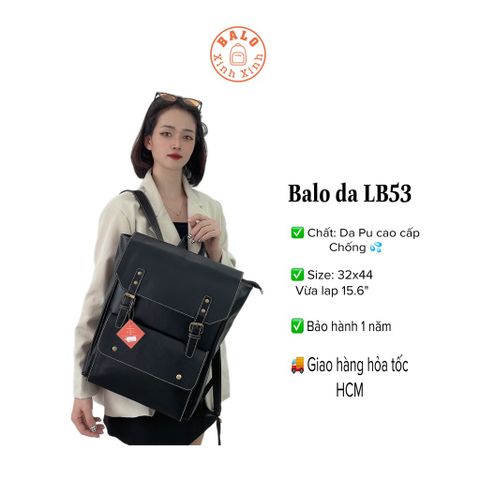  Balo da PU đi học, đựng laptop, thiết kế nắp gập, trượt nước, balo da nam nữ mã LB53 
