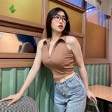  Áo ba lỗ nữ, áo Croptop sát người cổ bẽ, Freesize 