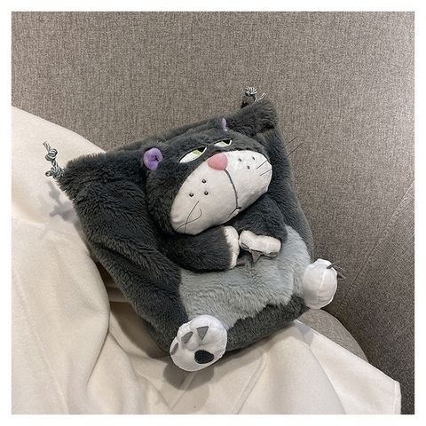  Balo mini kiêm túi đeo chéo thú bông hình con mèo đáng yêu, chất lông 