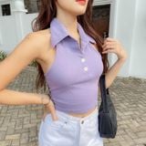  Áo ba lỗ nữ, áo Croptop sát người cổ bẽ, Freesize 