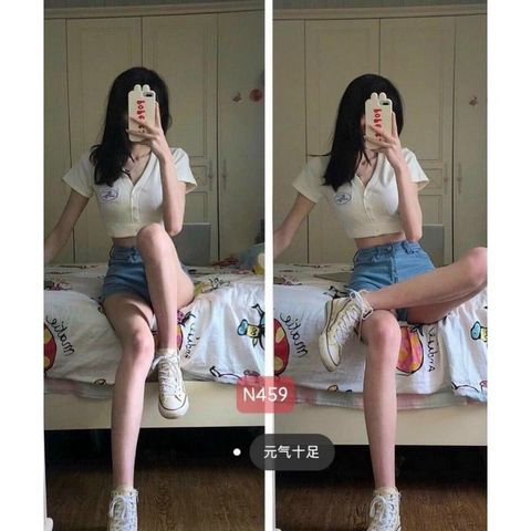  Áo croptop tay ngắn thêu hình giá rẻ 