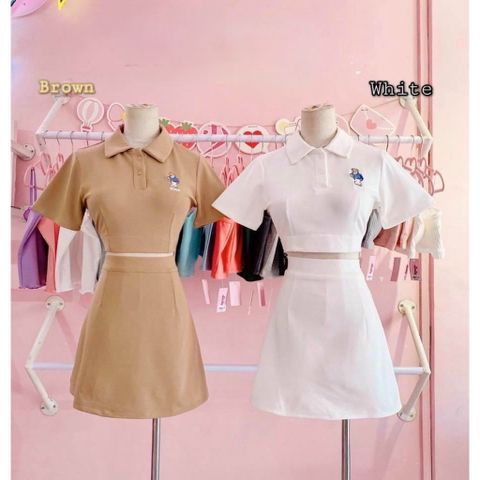  Set áo váy chữ A, bộ nữ thời trang mặc đi chơi, đi học, chất thun freesize 