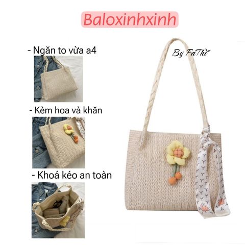  Túi tole đeo vai Xinh Xinh đi biển, du lịch, giỏ chụp ảnh đính hoa thủ công mẫu mới hàng đẹp cho nữ BLXX11 