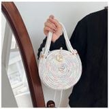  Túi cói tròn đeo chéo, đeo vai đi chơi dạo phố, đính hoa thủ công dịu dàng nữ tính mã BLXX02 