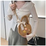  Túi cói tròn đeo chéo, đeo vai đi chơi dạo phố, đính hoa thủ công dịu dàng nữ tính mã BLXX02 