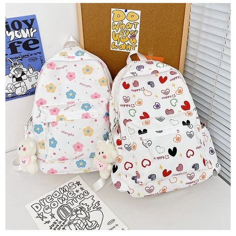  Balo hoạ tiết tim hoa dễ thương, hot trend balo nữ, học sinh sinh viên. 