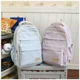  Balo kẻ caro chất dù xốp cho nữ, kích cỡ to nhiều ngăn đi học, du lịch, đựng vừa laptop, sách vở, ba lô học sinh 