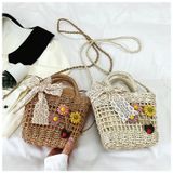  Túi cói vuông đi biển đính hoa, dạo phố, chụp ảnh đẹp cho nữ, túi đeo chéo dễ thương 