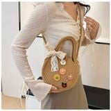  Túi cói tròn đeo chéo, đeo vai đi chơi dạo phố, đính hoa thủ công dịu dàng nữ tính mã BLXX02 