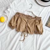  Áo bẹt vai thiết kế xỏ dây dễ thương cho nữ, chất kate dày, Freesize, hot 2023 