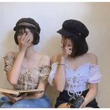  Áo bẹt vai thiết kế xỏ dây dễ thương cho nữ, chất kate dày, Freesize, hot 2023 