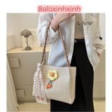  Túi tole đeo vai Xinh Xinh đi biển, du lịch, giỏ chụp ảnh đính hoa thủ công mẫu mới hàng đẹp cho nữ BLXX11 