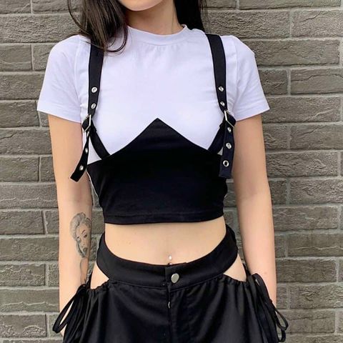  Áo croptop thun phối yếm cá tính Freesize cho nữ, chất thun borip co dãn, hot 2023 mã croptopyem 