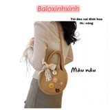  Túi cói tròn đeo chéo, đeo vai đi chơi dạo phố, đính hoa thủ công dịu dàng nữ tính mã BLXX02 