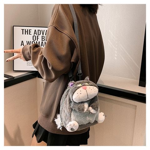  Balo mini kiêm túi đeo chéo thú bông hình con mèo đáng yêu, chất lông 