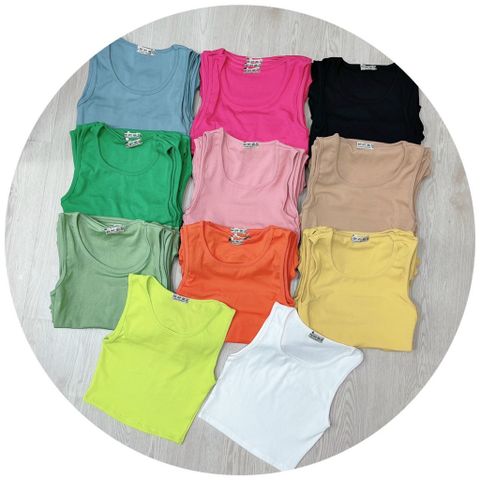  Áo Croptop ba lỗ trơn, thun cotton co giãn 4 chiều, Ôm body chất tốt, Freesize 