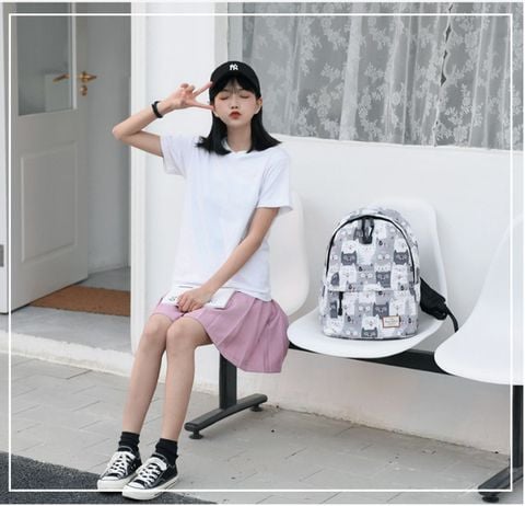  Balo hoạ tiết mèo, hoạ tiết thỏ xinh xắn, chất chống nước 