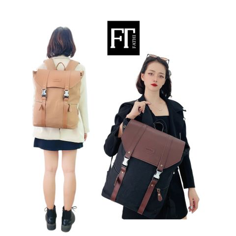  Balo da Pu nắp gập sang trọng, phong cách vintage, cổ điển, balo nam nữ 