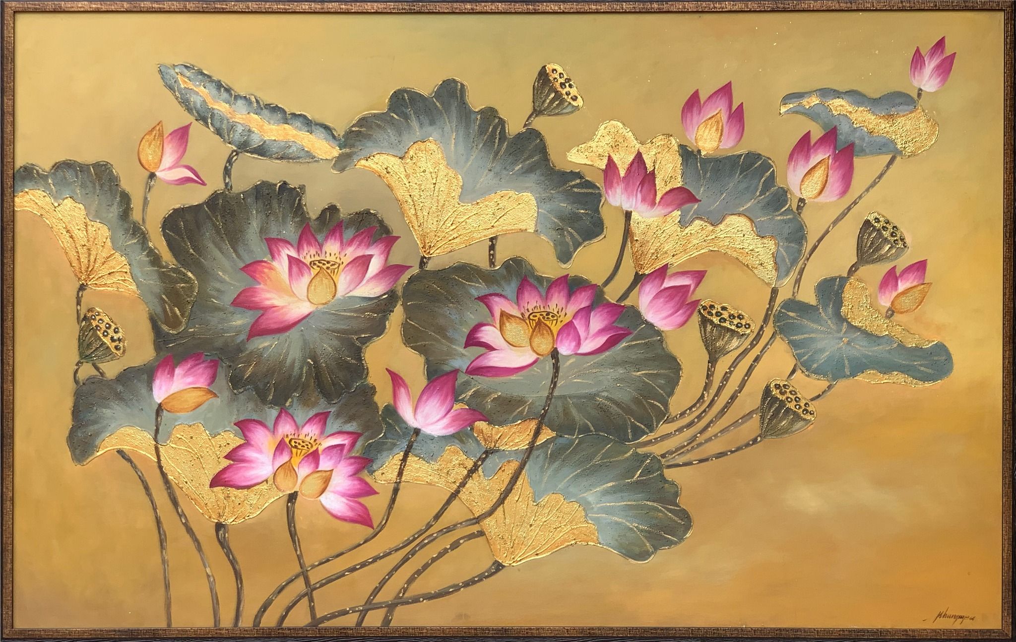  Tranh Sơn dầu - Hoa sen vàng - 100x150cm 