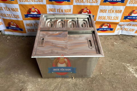  Thùng Đá Inox Có 4 Khay Topping A554 