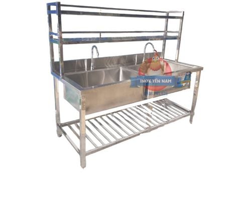  Bồn Rửa Công Nghiệp Inox 2 Hộc To Kệ SK16716 