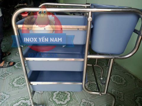  Xe Đẩy Inox 3 Tầng Thùng Nhựa 