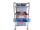  Xe Đẩy Inox 3 Tầng Thùng Nhựa 