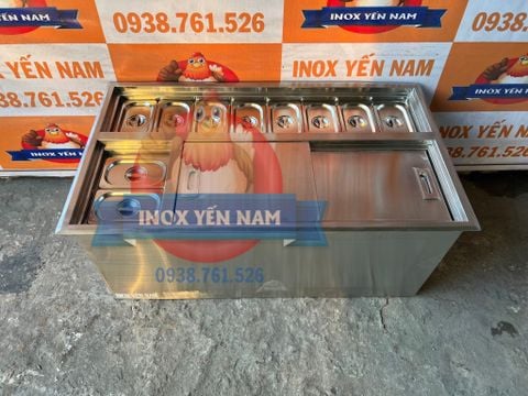  Thùng Đá Inox 10 Khay Âm Quầy Topping A954 