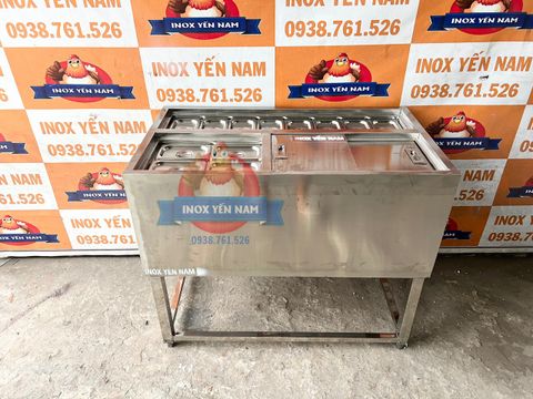  Thùng Đá Inox Có Chân 12 Khay Topping D954 