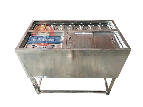  Thùng Đá Inox Có Chân 12 Khay Topping D954 