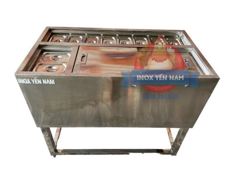  Thùng Đá Inox 304 Có Chân 10 Khay Topping D954 
