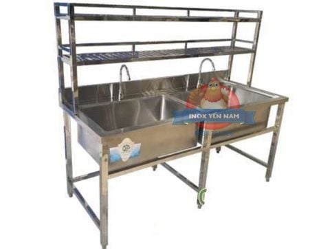  Chậu Rửa Công Nghiệp Inox 2 Hộc Lớn Có Kệ C17716 