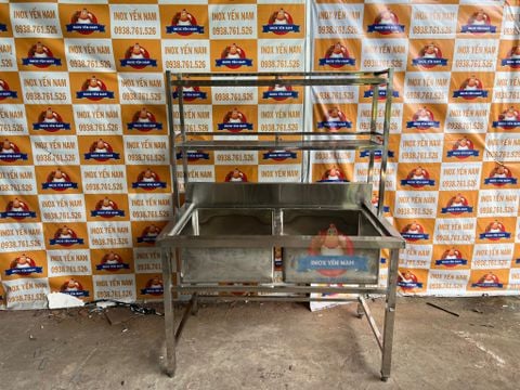  Bồn Rửa Công Nghiệp Inox 2 Hộc Có Kệ C12716 