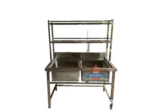 Bồn Rửa Công Nghiệp Inox 2 Hộc Có Kệ C12716 