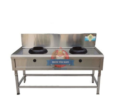  Bếp Á Ga Công Nghiệp 2 Họng Gang Bánh Ú Inox 304 