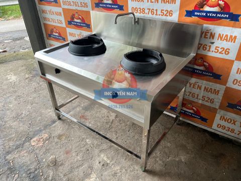  Bếp Á Ga Công Nghiệp 2 Họng Gang Bánh Ú Inox 304 