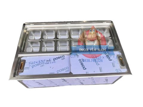  Thùng đá inox 12 khay topping 1/6 