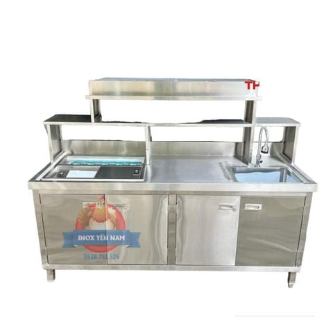  Quầy pha chế inox 5 khay topping 1m8 