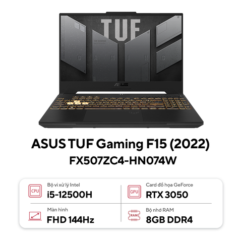  Laptop ASUS Tuf FX507ZC4 - HN074W I5-12500H/8g/512 mvme /15,6FHD 144ghz/  RTX 3050 4G/key RGB / W11 SL / Black 