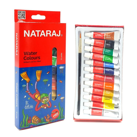  Hộp 12 tuýp màu nước 5 ml, tặng kèm 1 cọ tô màu Nataraj 404486 