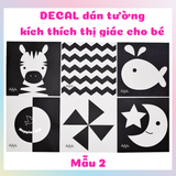  Bộ 6 thẻ decal giấy trắng đen Lalala baby, dán tường, kích thích thị giác trẻ sơ sinh 