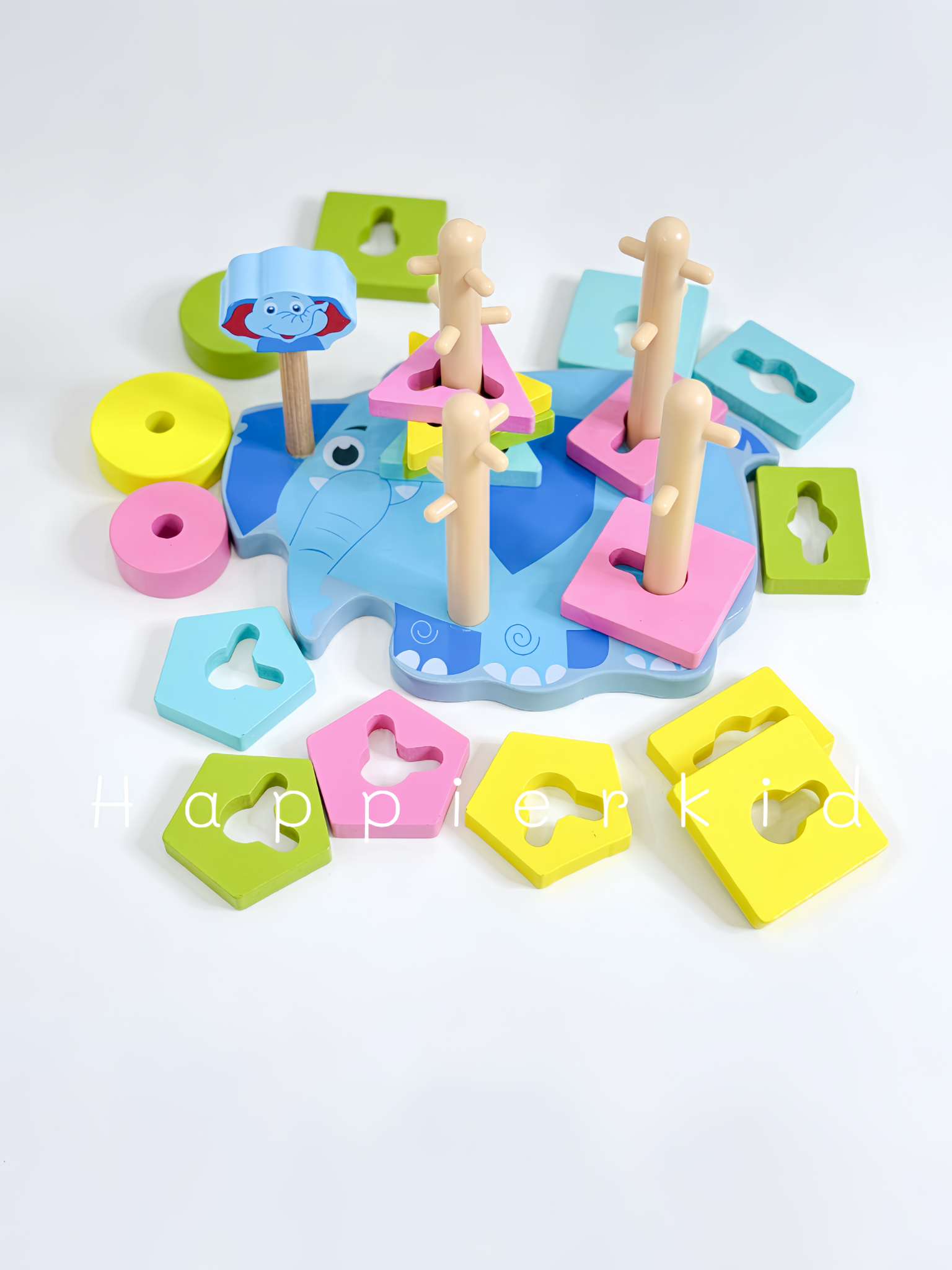  Cọc thả hình bằng gỗ Montessori hình con voi 