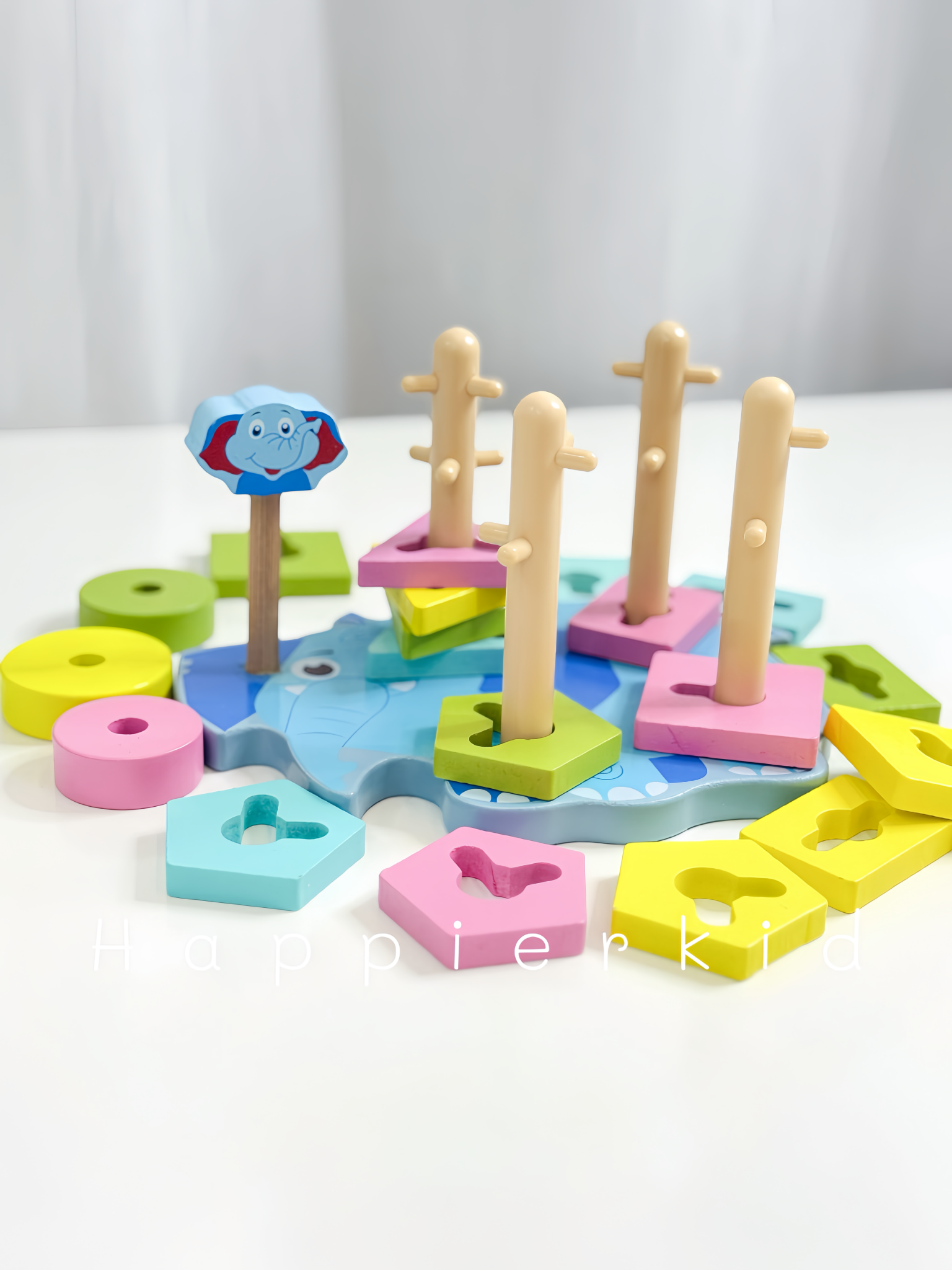  Cọc thả hình bằng gỗ Montessori hình con voi 