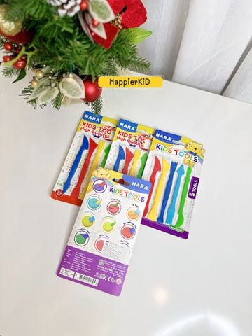 Bộ 5 dụng cụ cắt tạo hình đất sét Nara Thái Lan - hai đầu, bo góc an toàn cho bé 
