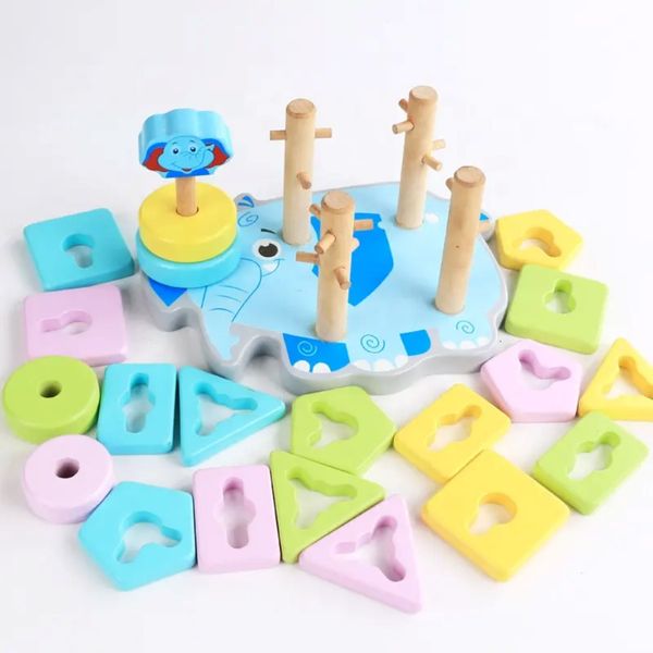  Cọc thả hình bằng gỗ Montessori hình con voi 