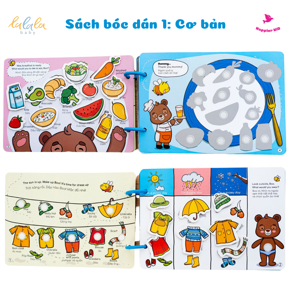  Học liệu bóc dán beezi book montessori Lalala baby nhiều chủ đề đa dạng, song ngữ Anh Việt 